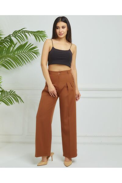Wazze Double Kumaş Yüksek Bel Palazzo Pantolon