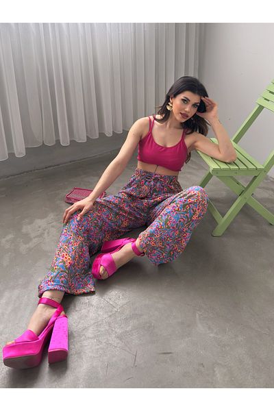 Fav Style High Waist Purple Patterned Women's Palazzo Trousers