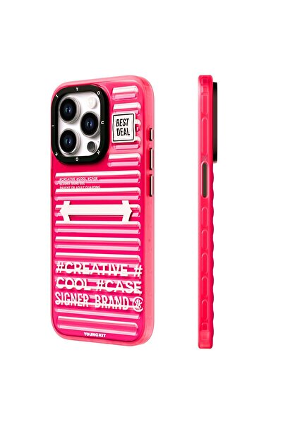 Youngkit iPhone 15 Pro Max Uyumlu Kılıf YoungKit Luggage FireFly Serisi Kapak Pembe