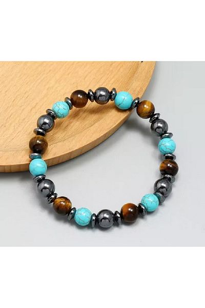 eHediyecim 3-Piece Metabolism Acceleration Bracelet - Turquoise & Turquoise & Hematite Natural Stone