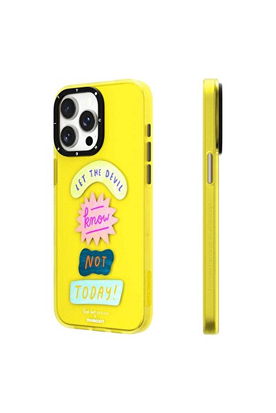 Youngkit iPhone 15 Pro Max Kılıf Yazı Desenli Youngkit Mindfullness Serisi Kapak Sarı
