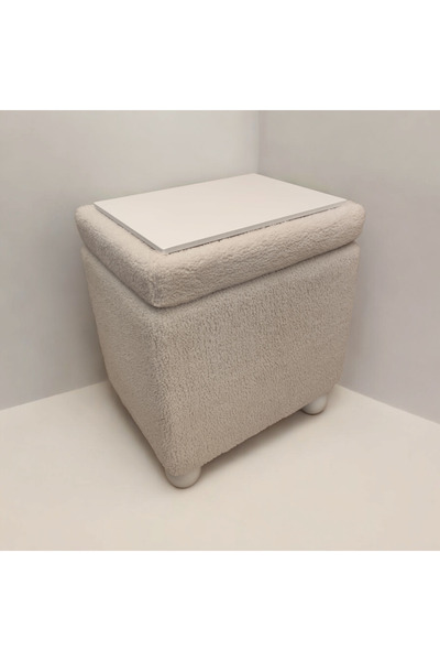 pufftable sehpa puf sandık bir arada beyaz teddy kumaş oturma odası ,yatak od...