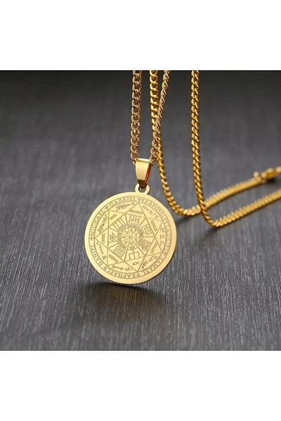 Viking Stainless Steel Angel Pendant Seven Headed Haniel Michael Gabriel Unisex Gold 45 cm