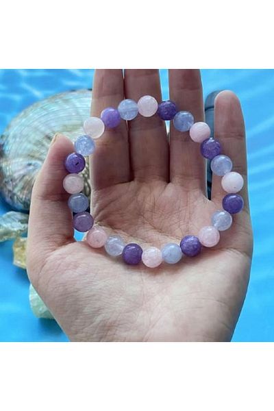 eHediyecim 3-Pack Healing Bracelet - Amethyst & Pink Quartz & Acuamarin & Crystal Quartz