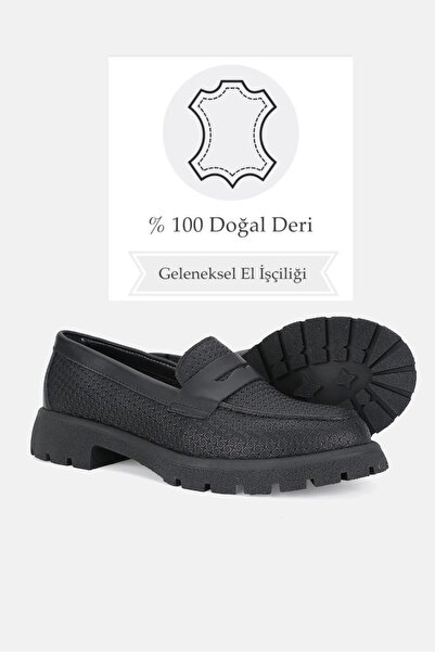 TUNAELLİ Дамски мокасини от естествена кожа, черни - размер 36-41