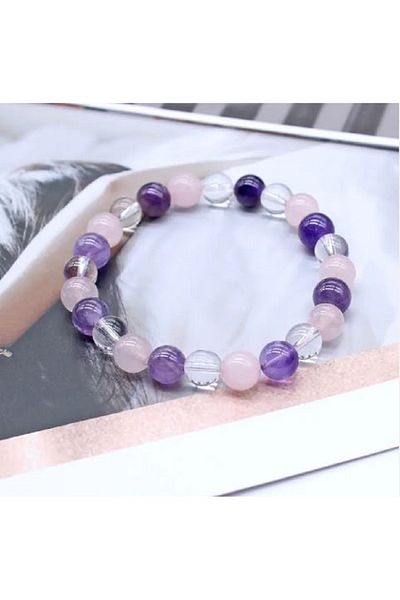 eHediyecim 3-Pack Healing Bracelet - Amethyst & Pink Quartz & Acuamarin & Crystal Quartz