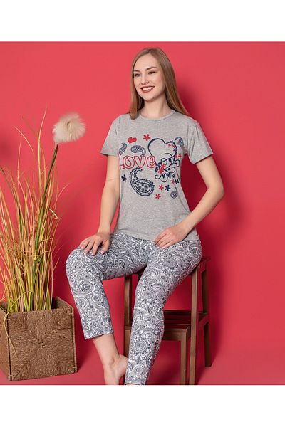 LİLA İÇ GİYİM Viscose Short Sleeve Women's Pajamas Set