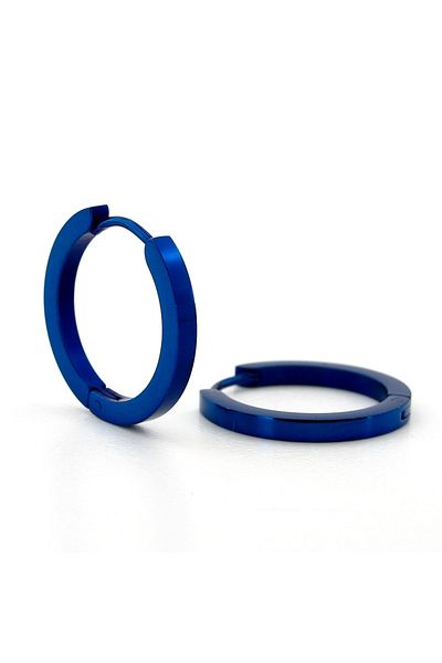 Solfera 20mm Diameter Blue Fine Hoop Women's/Men's Stainless Steel Earrings - Blunt Cut ER122