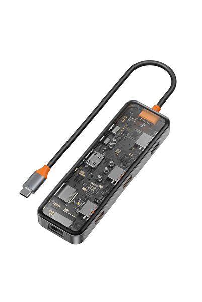 WIWU Cb008 Cyber 8 In 1 Type-c Uyumlu 100w Şarj Destekli Şeffaf Görünüm Sd Kart-rj45-hdmi-usb Çoğaltıcı