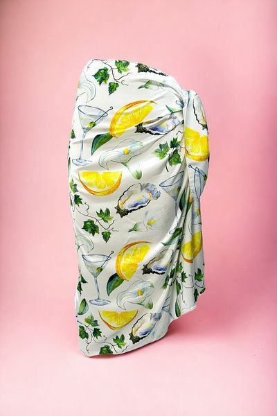 pistore White Satin Beach Dress with Lemon Detail - Margarita Cup, Long Pareo