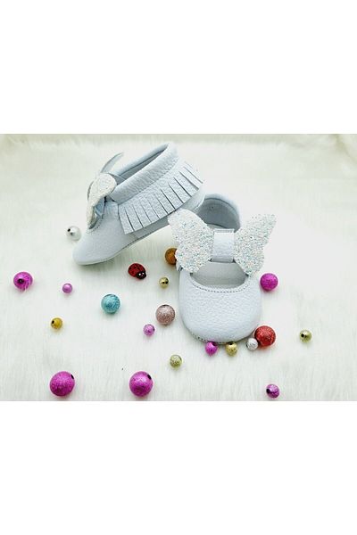 Tiny White Genuine Leather Glitter Butterfly Clothing with Anatomical Bases and Elastics