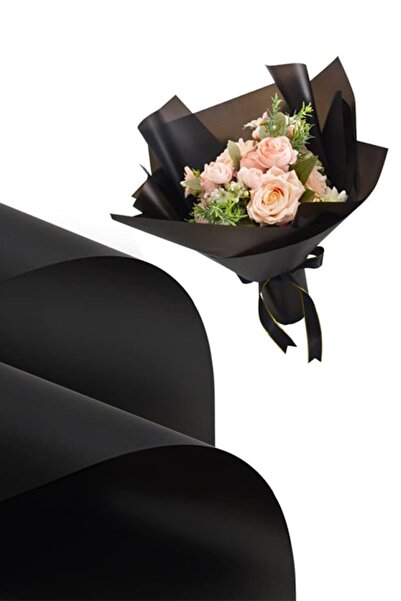 OLİ Art Çiçek Ambalaj Kağıdı Siyah 58x58cm 4 Adet Mat Çiçek Kağıdı Su Geçirme...