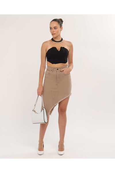 Vovikon Ασύμμετρη Γυναικεία Φούστα Λινό - Φούντες