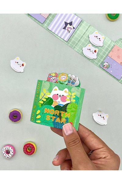 Kağıt Gemi Dükkan Green Star Patterned Northern Cats Post-it