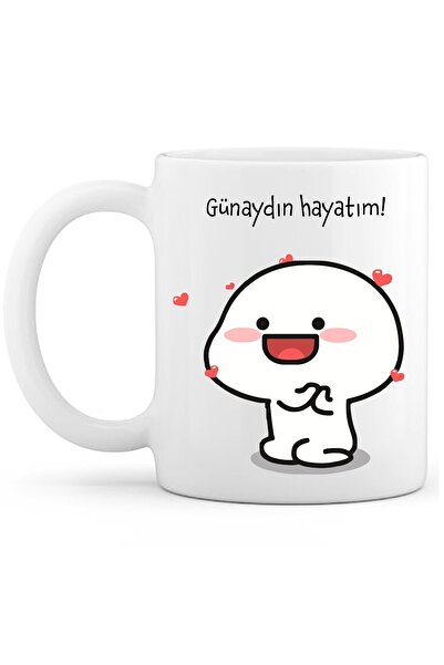 OXVİN صباح الخير، حياتي!كوب قهوة مكتوب بطباعة خاصة (مفرد) بورسلين