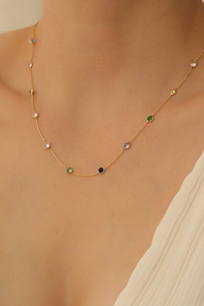 Nox Jewelry 925 Ayar Gümüş Renkli Taşlı Kolye Gümüş