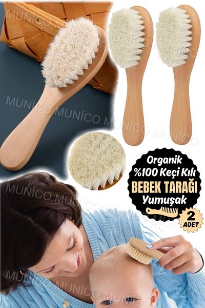 Munico 2Pcs Munico Baby Hair Brush - Deep Cleaning & Natural Care Natural Wooden Baby Brush Soft