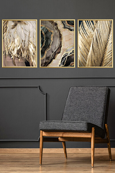 Linacci Σετ ζωγραφικής με αφίσα με τριπλό χρυσό μεταλλικό πλαίσιο από μαρμάρινο γυαλί με φύλλα φοίνικα