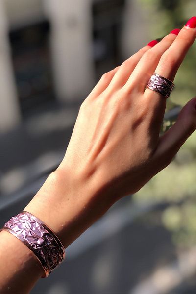 Miray hediyelik Copper Handcrafted Handcuffs & Ring Set