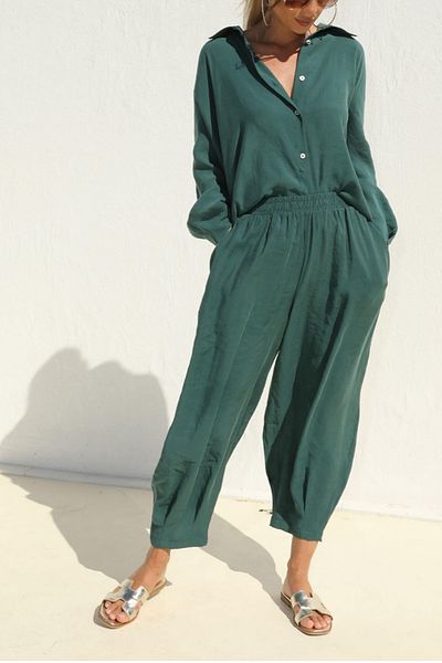 Suzi Set pantaloni de cămașă oversize pentru femei Emerald - 50957