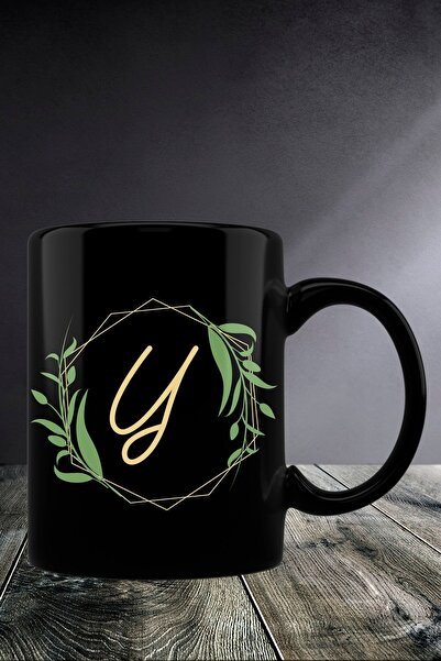 yhfoto كوب بحروف Y - كوب أسود * طباعة ثنائية الاتجاه - Yingka-sk460