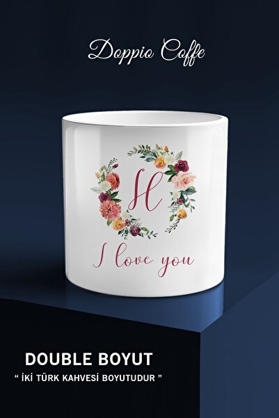 yhfoto وردة بتصميم حرف H - كوب أبيض بدون مقبض - قهوة دوبيو