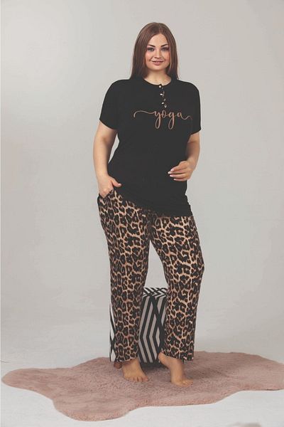 Yenimodam Plus Size Short Sleeve Women's Pajamas Set 10850