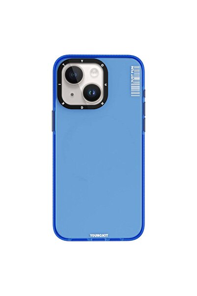 Youngkit iPhone 15 Kılıf Pürüzsüz Düz Arka Yüzey YoungKit Crystal Color Serisi Kapak Mavi