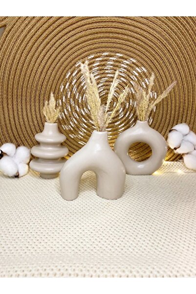 BNGE Ticaret 10cm Stone Color Minimal Bohemian Vase - 3 Small Cut Home, Living Room, Tv Unit, Bookshelf Figurine Accessory