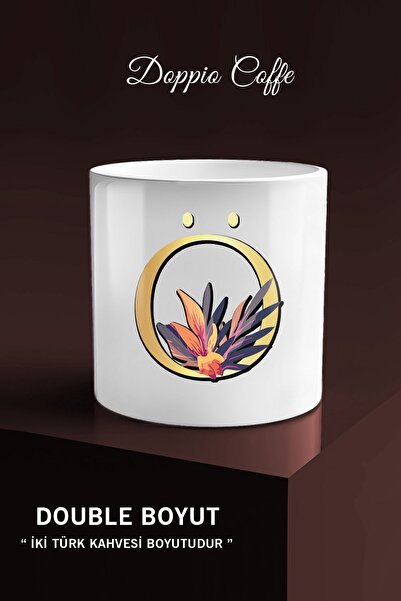 yhfoto كوب بدون مقبض بتصميم نباتي ذهبي اللون - كوب أبيض - قهوة دوبيو