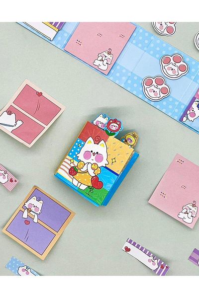 Kağıt Gemi Dükkan Post-it Blue Capped Cats