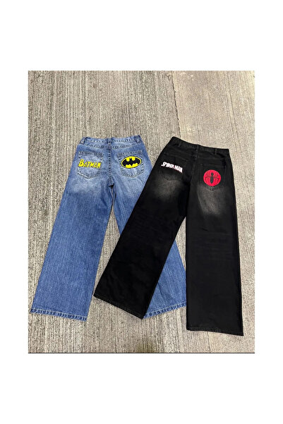 ellevana Batman baggy siyah retro pantolon