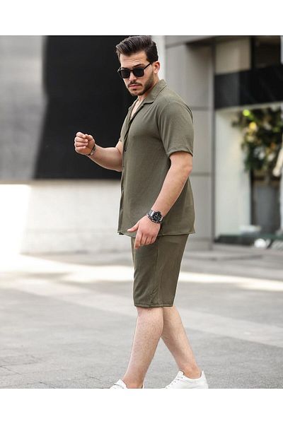 Miralbas Khaki Men's Shirt and Shorts Set - Twisted Camisole