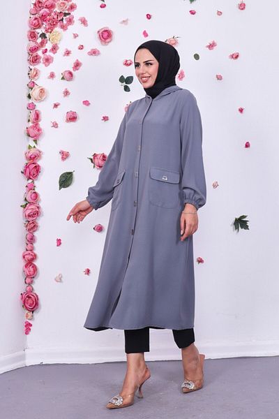 Marjinal City Long Hijab Cap Tunic - Hooded, Pocket and Snap Button
