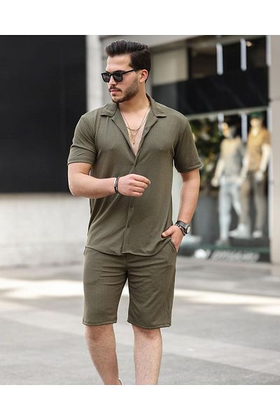 Miralbas Khaki Men's Shirt and Shorts Set - Twisted Camisole