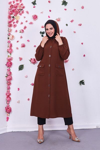 Marjinal City Long Hijab Cap Tunic - Hooded, Pocket and Snap Button
