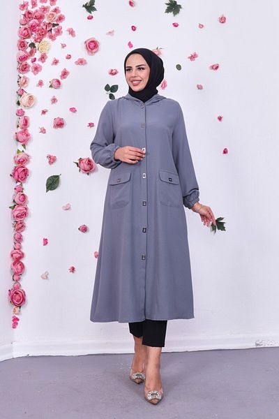 Marjinal City Long Hijab Cap Tunic - Hooded, Pocket and Snap Button