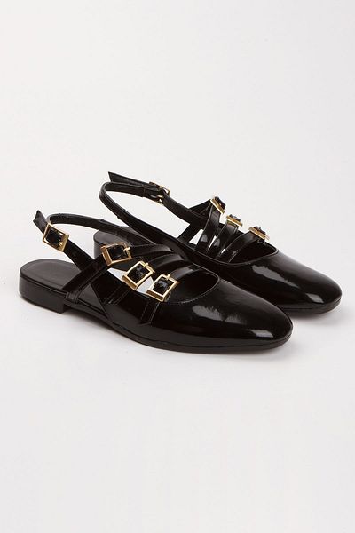 Lideral Patent Leather Short Heeled Square Toe Daily Comfortable Ballerinas - Open Back