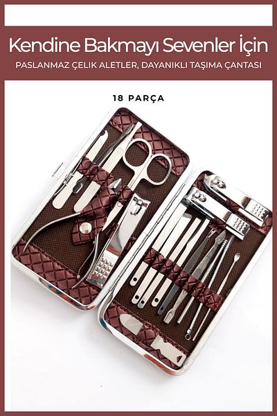 Nera Classy Stainless Steel Manicure & Pedicure 18 Piece Set with Mink Leather Bag