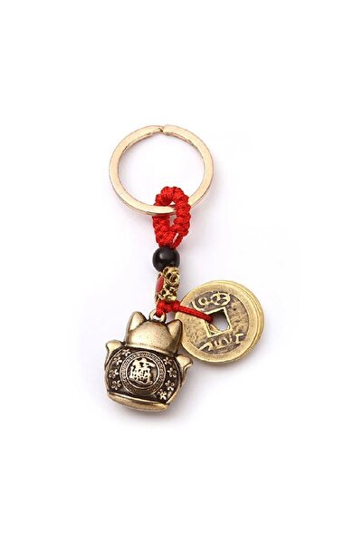 PİRAMİGO Maneki Neko Şans Kedisi Çin Şans Parası Pirinç Anahtarlık