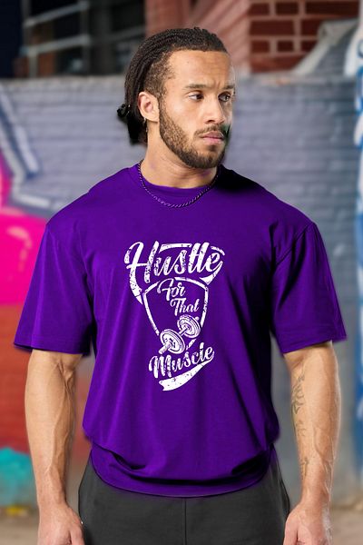 BESSA Ανδρικό βαμβακερό αθλητικό μπλουζάκι Purple Hustle Muscle Oversize Crew Neck