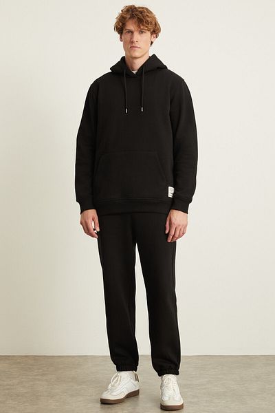 GRIMELANGE EMRYS Herren-Jogginghose mit 3 Fäden, Raster, weicher Taille, elastisch, Schwarz