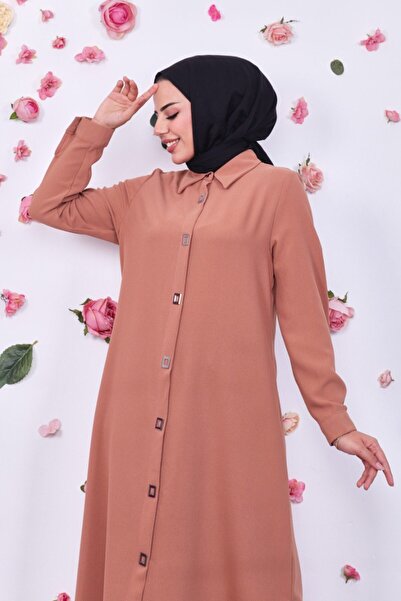 Marjinal City Yandan Yırtmaçlı Çıt Çıt Düğmeli Uzun Tesettür Kap Tunik