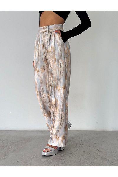 AFA Marble Patterned Palazzo Women's Trousers - Velcro and Iron-free