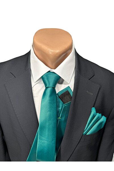 HARES Petrol Green Satin - Limited Edition Tie and Handkerchief Hand Sewn