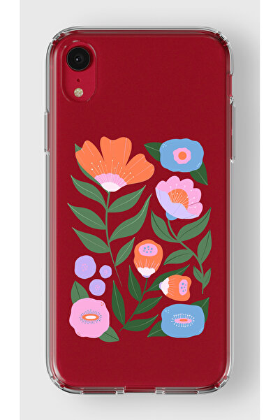 moonset Iphone XR Uyumlu Sanatsal Çiçek Tasarımlı Baskılı Şeffaf Telefon Kılıfı