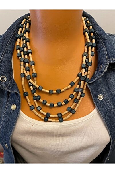 Naskosta Tasarım Ahşap Çoklu Kolye, Bohem Kolye, Kadın Kolye, Hafif Ürün