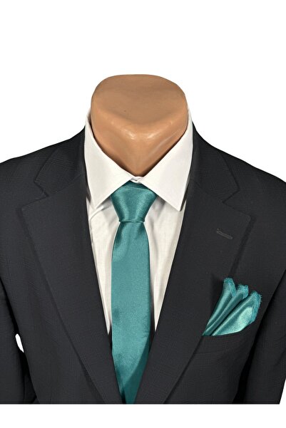 HARES Petrol Green Satin - Limited Edition Tie and Handkerchief Hand Sewn