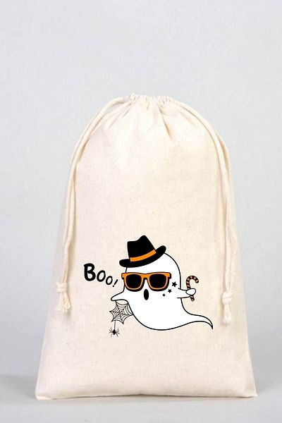 Florence Event Cute Ghost Printed 100% Cotton Raw Cloth Pouch 20x30 Cm