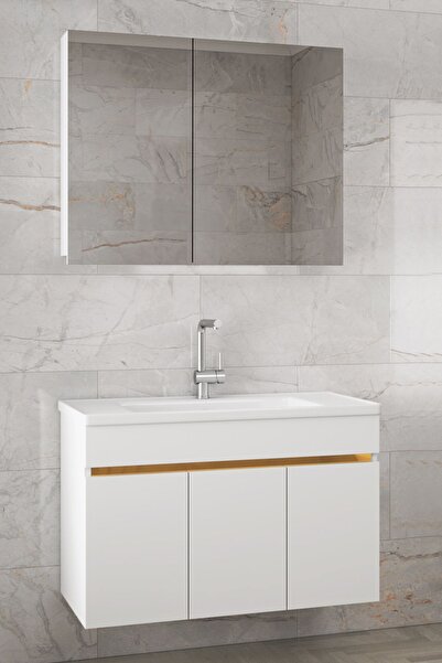 Alfa Banyo Viola3 S-beyaz 80 Cm Ayna Dolaplı Seramik Lavabolu Mdf Banyo Dolab...